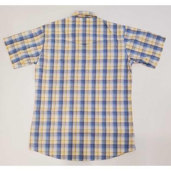 Wrangler Button Up Shirt Men's Large Pearl Snap Western Rodeo Cowboy Blue Yellow - Picture 2 of 7